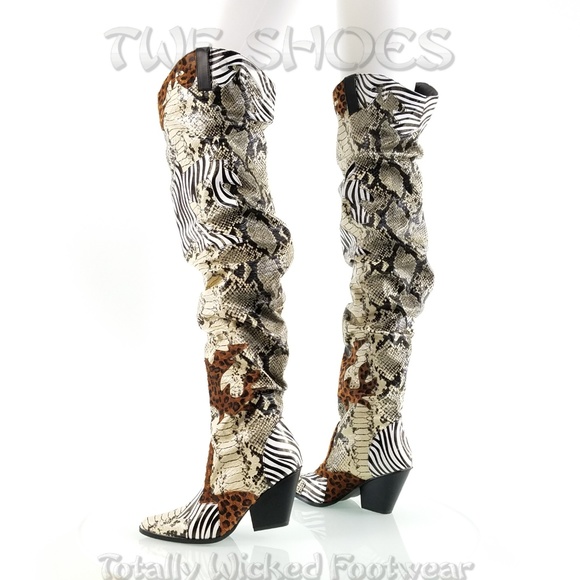 Thigh high Western slouch cowboy boots Animal - Picture 13 of 16